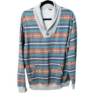 Univibe Southwestern Striped Pullover Sweater Multicolor Tribal Shawl Collar - L